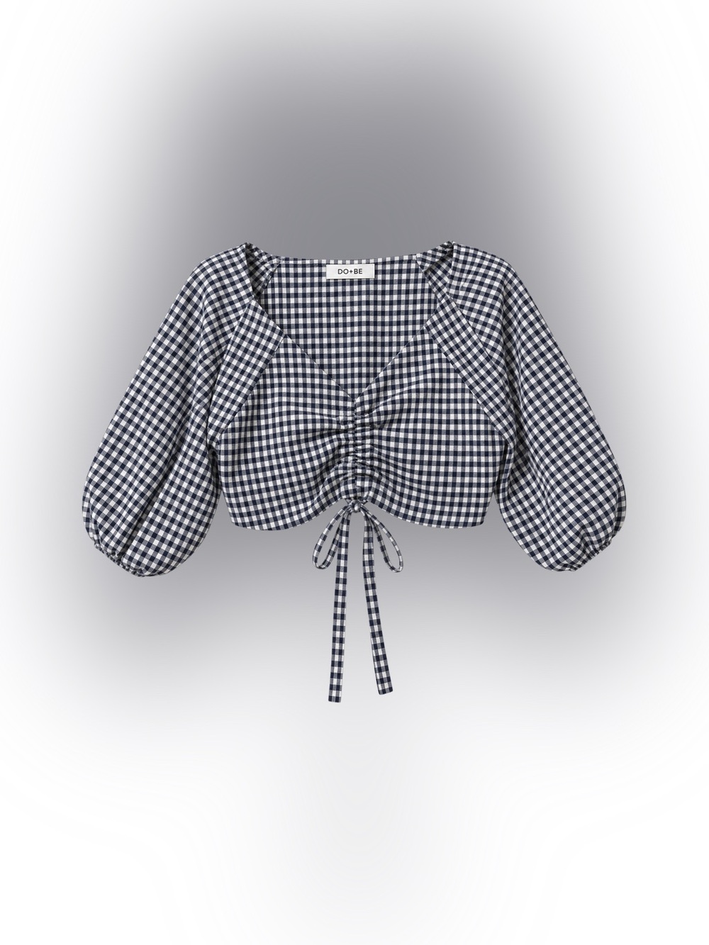 DO+BE Navy & White Gingham Ruched Tie-Front Crop Top